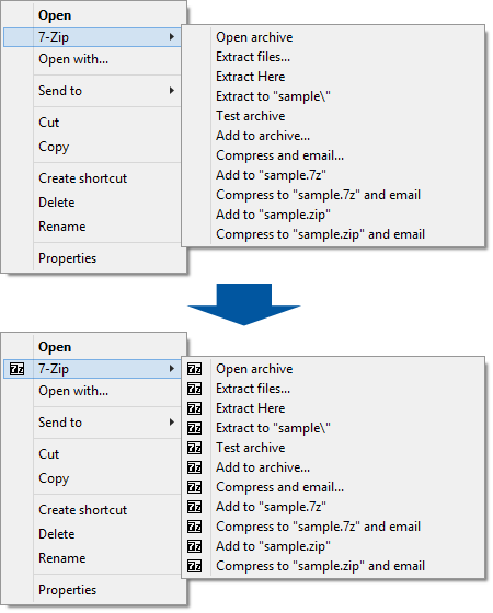 Adds icons to cascaded context menu